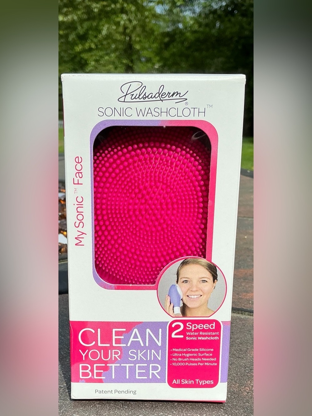 Pulsaderm Sonic Washcloth Facial Cleansing Device Pink Silicone Skincare Tool